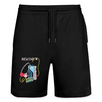 Retro Music Rewind Kassette Design - Stanley/Stella Unisex Bio Joggingshorts Trainer  - Schwarz - Vorne - Nik (191cm) & Marisol (170cm)