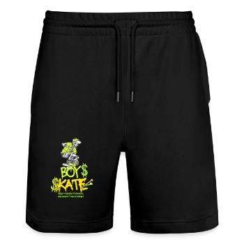 Boy Skateboarding Skull Graphic Design - Stanley/Stella Trainer Unisex Organic Jogging Shorts - black - Front - Nik (191cm) & Marisol (170cm)