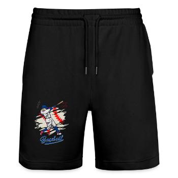 Illustration dynamique de balancement de baseball - Short de jogging bio TRAINER Stanley/Stella unisexe - noir - Devant - Nik (191cm) & Marisol (170cm)