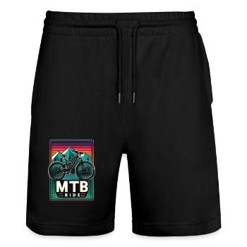 Mountain Bike MTB Ride Vintage Style - Stanley/Stella Trainer Unisex Organic Jogging Shorts - black - Front - Nik (191cm) & Marisol (170cm)