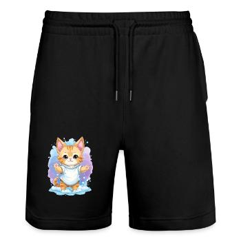 Mignon bébé chat - Short de jogging bio TRAINER Stanley/Stella unisexe - noir - Devant - Nik (191cm) & Marisol (170cm)