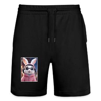 Cuddly bunny with glasses and hoodie - Stanley/Stella Trainer Unisex Organic Jogging Shorts - black - Front - Nik (191cm) & Marisol (170cm)