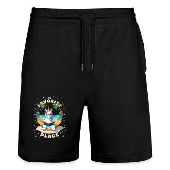 Einhorn mit Buch - Stanley/Stella Unisex Bio Joggingshorts Trainer  - Schwarz - Vorne - Nik (191cm) & Marisol (170cm)