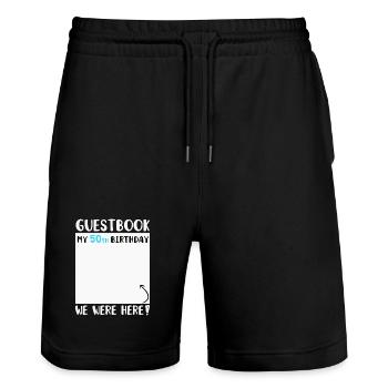 50th Birthday - Stanley/Stella Trainer Unisex Organic Jogging Shorts - black - Front - Nik (191cm) & Marisol (170cm)