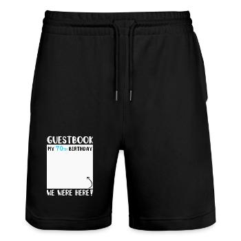 70th Birthday - Stanley/Stella Trainer Unisex Organic Jogging Shorts - black - Front - Nik (191cm) & Marisol (170cm)