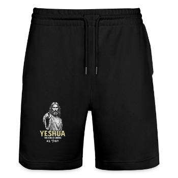 Yeshua Messie divin Illustration - Short de jogging bio TRAINER Stanley/Stella unisexe - noir - Devant - Nik (191cm) & Marisol (170cm)