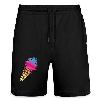 Eis Rahmen Verlauf farbenfroh Sommer Eiswaffel Ice - Stanley/Stella Unisex Bio Joggingshorts Trainer  - Schwarz - Vorne - Nik (191cm) & Marisol (170cm)