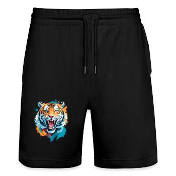 Nepal Tiger - Stanley/Stella Unisex Bio Joggingshorts Trainer  - Schwarz - Vorne - Nik (191cm) & Marisol (170cm)