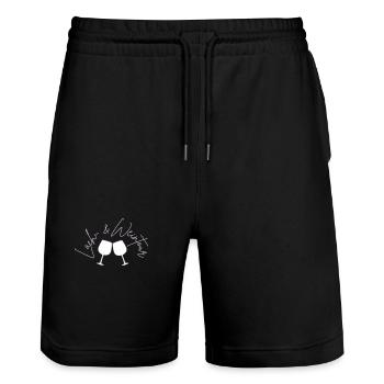 Lach und Weintour - Stanley/Stella Unisex Bio Joggingshorts Trainer  - Schwarz - Vorne - Nik (191cm) & Marisol (170cm)