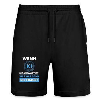 Artificial Intelligence Question Answer Saying - Stanley/Stella Trainer Unisex Organic Jogging Shorts - black - Front - Nik (191cm) & Marisol (170cm)