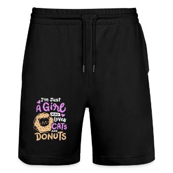 Donut- und Katzenliebhaber - Stanley/Stella Unisex Bio Joggingshorts Trainer  - Schwarz - Vorne - Nik (191cm) & Marisol (170cm)