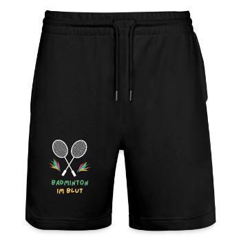 Badminton im Blut - Stanley/Stella Unisex Bio Joggingshorts Trainer  - Schwarz - Vorne - Nik (191cm) & Marisol (170cm)