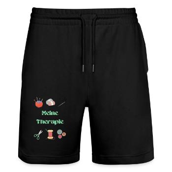 Ma thérapie : crochet et couture - Short de jogging bio TRAINER Stanley/Stella unisexe - noir - Devant - Nik (191cm) & Marisol (170cm)