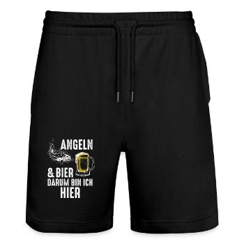 Angeln und Bier, darum bin ich hier. - Stanley/Stella Unisex Bio Joggingshorts Trainer  - Schwarz - Vorne - Nik (191cm) & Marisol (170cm)
