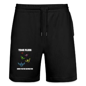 Time flies when you're having fun. - Stanley/Stella Trainer Unisex Organic Jogging Shorts - black - Front - Nik (191cm) & Marisol (170cm)