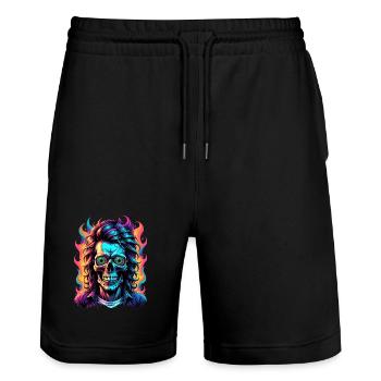 Neon Skull with Vibrant Flames - Stanley/Stella Trainer Unisex Organic Jogging Shorts - black - Front - Nik (191cm) & Marisol (170cm)