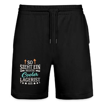 So sieht ein richtig cooler Lagerist aus - Stanley/Stella Unisex Bio Joggingshorts Trainer  - Schwarz - Vorne - Nik (191cm) & Marisol (170cm)