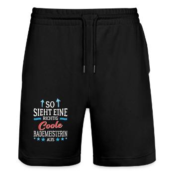 So sieht eine richtig coole Bademeisterin aus - Stanley/Stella Unisex Bio Joggingshorts Trainer  - Schwarz - Vorne - Nik (191cm) & Marisol (170cm)