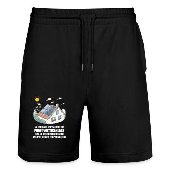 Photovoltaikanlage, Solarstrom, Sonnenenergie - Stanley/Stella Unisex Bio Joggingshorts Trainer  - Schwarz - Vorne - Nik (191cm) & Marisol (170cm)