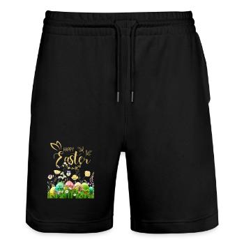 Goldenes Osterfest - Blumen und Eier - Stanley/Stella Unisex Bio Joggingshorts Trainer  - Schwarz - Vorne - Nik (191cm) & Marisol (170cm)
