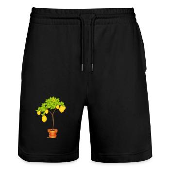 Mediterranes Zitronenbäumchen Motiv im Topf - Stanley/Stella Unisex Bio Joggingshorts Trainer  - Schwarz - Vorne - Nik (191cm) & Marisol (170cm)
