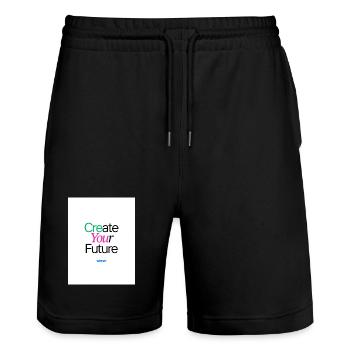 Gestalten Sie Ihre Zukunft motivieren buntes Design - Stanley/Stella Unisex Bio Joggingshorts Trainer  - Schwarz - Vorne - Nik (191cm) & Marisol (170cm)