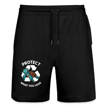 Protégez ce que vous aimez – protection des tortues - Short de jogging bio TRAINER Stanley/Stella unisexe - noir - Devant - Nik (191cm) & Marisol (170cm)
