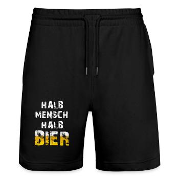Halb Mensch Halb Bier Biertrinker Party Spruch - Stanley/Stella Unisex Bio Joggingshorts Trainer  - Schwarz - Vorne - Nik (191cm) & Marisol (170cm)