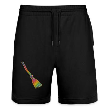 Balai Magique | Balai de sorcière | Balai arc-en-ciel pailleté - Short de jogging bio TRAINER Stanley/Stella unisexe - noir - Devant - Nik (191cm) & Marisol (170cm)