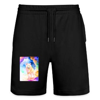Loup blanc devant une grotte colorée - Short de jogging bio TRAINER Stanley/Stella unisexe - noir - Devant - Nik (191cm) & Marisol (170cm)