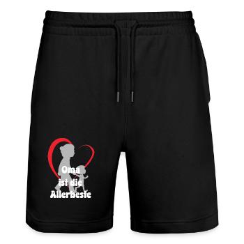 Oma ist die Allerbeste Herzliebe Oma mit Enkelsohn - Stanley/Stella Unisex Bio Joggingshorts Trainer  - Schwarz - Vorne - Nik (191cm) & Marisol (170cm)