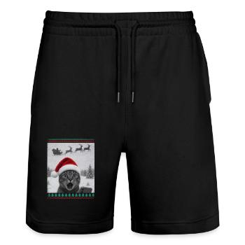 Lustiges Ugly Christmas Katzen Selfie Weihnachten - Stanley/Stella Unisex Bio Joggingshorts Trainer  - Schwarz - Vorne - Nik (191cm) & Marisol (170cm)