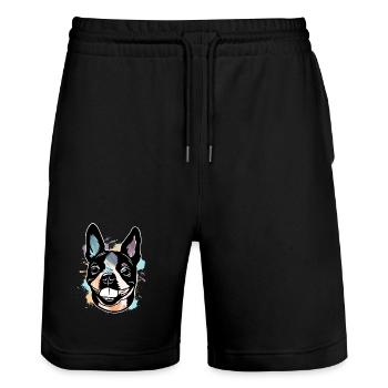 Boston Terrier - Short de jogging bio TRAINER Stanley/Stella unisexe - noir - Devant - Nik (191cm) & Marisol (170cm)