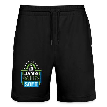 Airsoft Anniversary 10 Years Coach Player Jubi - Stanley/Stella Trainer Unisex Organic Jogging Shorts - black - Front - Nik (191cm) & Marisol (170cm)