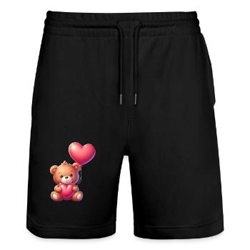 Teddybär mit Herzballon - Stanley/Stella Unisex Bio Joggingshorts Trainer  - Schwarz - Vorne - Nik (191cm) & Marisol (170cm)