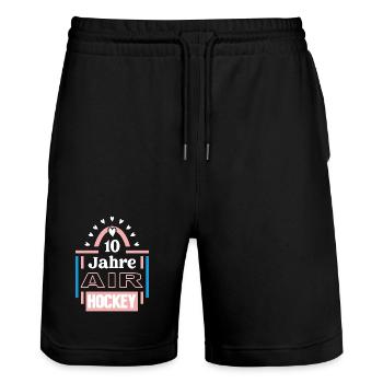 Air Hockey Jubiläum 10 Jahre Airhockey Spielerin - Stanley/Stella Unisex Bio Joggingshorts Trainer  - Schwarz - Vorne - Nik (191cm) & Marisol (170cm)