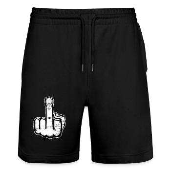 Doigt du majeur doigt puant design blanc utilisé - Short de jogging bio TRAINER Stanley/Stella unisexe - noir - Devant - Nik (191cm) & Marisol (170cm)