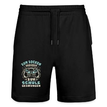 Zocker Controller Zum Zocken Geboren Gaming Gesche - Stanley/Stella Unisex Bio Joggingshorts Trainer  - Schwarz - Vorne - Nik (191cm) & Marisol (170cm)
