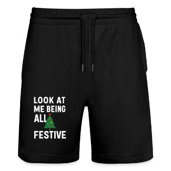 Look At Me Being All Festive, Christmas Tree  - Stanley/Stella Trainer Unisex Organic Jogging Shorts - black - Front - Nik (191cm) & Marisol (170cm)