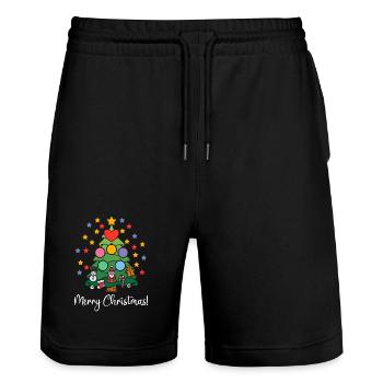 Sapin de Noël Sapin de Noël Joyeux Étoiles de Noël - Short de jogging bio TRAINER Stanley/Stella unisexe - noir - Devant - Nik (191cm) & Marisol (170cm)