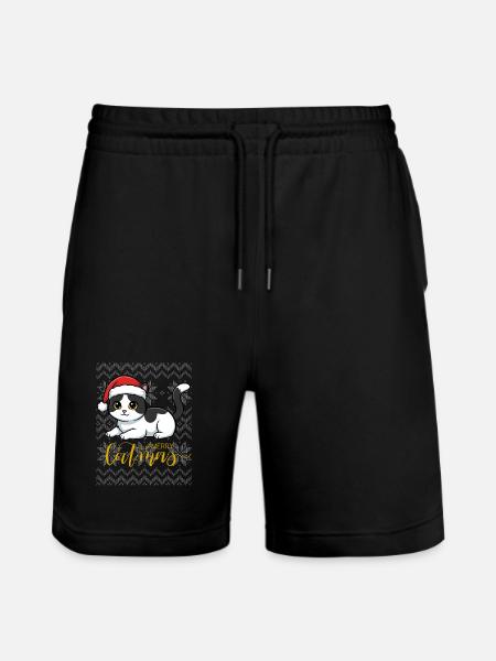 Christmas kitten in red hat - Stanley/Stella Trainer Unisex Organic Jogging Shorts - black