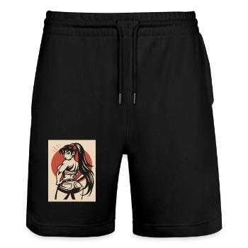 Pinup Cartoon einer Kämpferin - Stanley/Stella Unisex Bio Joggingshorts Trainer  - Schwarz - Vorne - Nik (191cm) & Marisol (170cm)