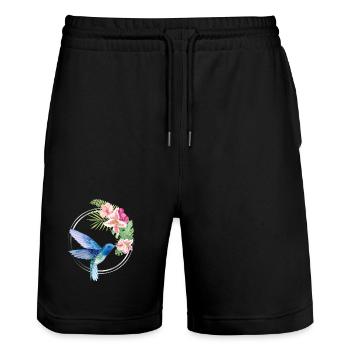 Azure Hummingbird Floral Circle - Stanley/Stella Unisex Bio Joggingshorts Trainer  - Schwarz - Vorne - Nik (191cm) & Marisol (170cm)
