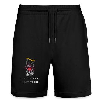 ROCK & ROLL – Urbanes Musik Design - Stanley/Stella Unisex Bio Joggingshorts Trainer  - Schwarz - Vorne - Nik (191cm) & Marisol (170cm)