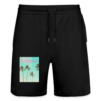 unnamed Summer – Retro Palm Tree Sunset T-Shirt - Stanley/Stella Unisex Bio Joggingshorts Trainer  - Schwarz - Vorne - Nik (191cm) & Marisol (170cm)