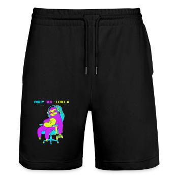 Party Tier Level 4 - Stanley/Stella Trainer Unisex Organic Jogging Shorts - black - Front - Nik (191cm) & Marisol (170cm)