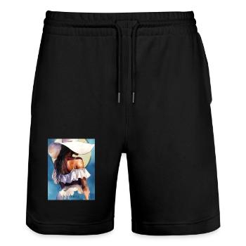 Ungerahmt - Stanley/Stella Unisex Bio Joggingshorts Trainer  - Schwarz - Vorne - Nik (191cm) & Marisol (170cm)