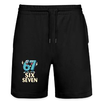 US Flag 67 Memes Six Seven - Stanley/Stella Unisex Bio Joggingshorts Trainer  - Schwarz - Vorne - Nik (191cm) & Marisol (170cm)