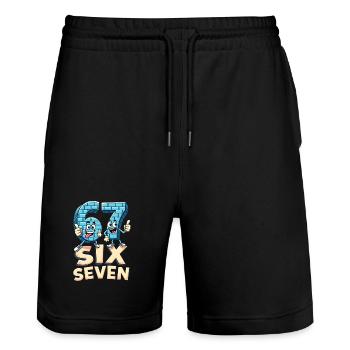 US Flag 67 Memes Six Seven - Stanley/Stella Trainer Unisex Organic Jogging Shorts - black - Front - Nik (191cm) & Marisol (170cm)