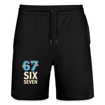 US Flag 67 Memes Six Seven - Stanley/Stella Unisex Bio Joggingshorts Trainer  - Schwarz - Vorne - Nik (191cm) & Marisol (170cm)